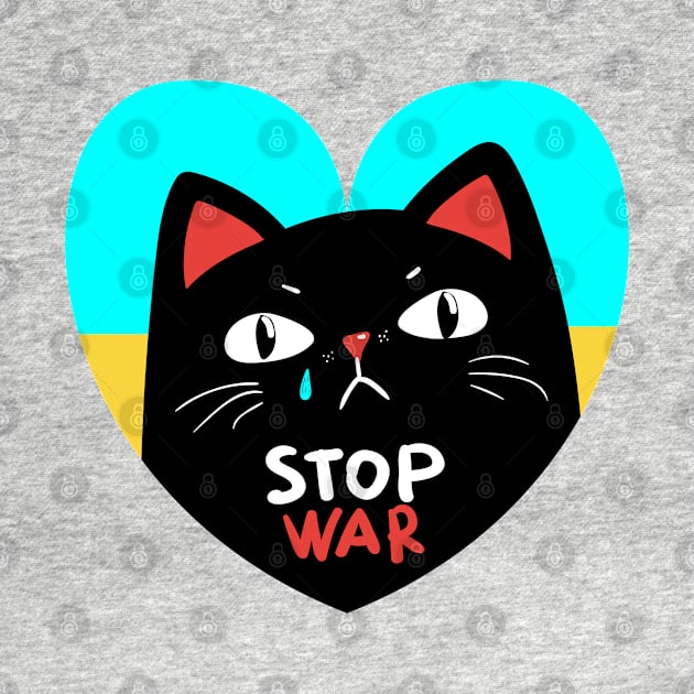 Stop war banner, poster, flyer, card, badge or sticker print design with grumpy black cat by Marysha_art